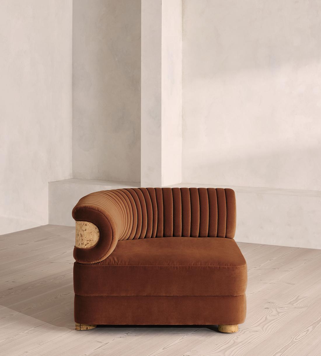 Caleb Modular Sofa - Corner Module - Velvet - Cinnamon - Blonde Burl - UK - Image 1