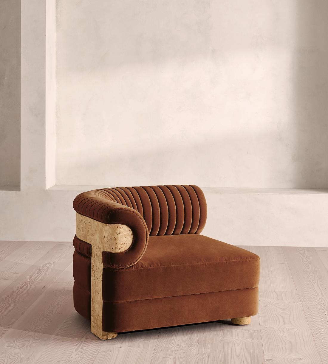 Caleb Modular Sofa - Corner Module - Velvet - Cinnamon - Blonde Burl - UK - Image 2