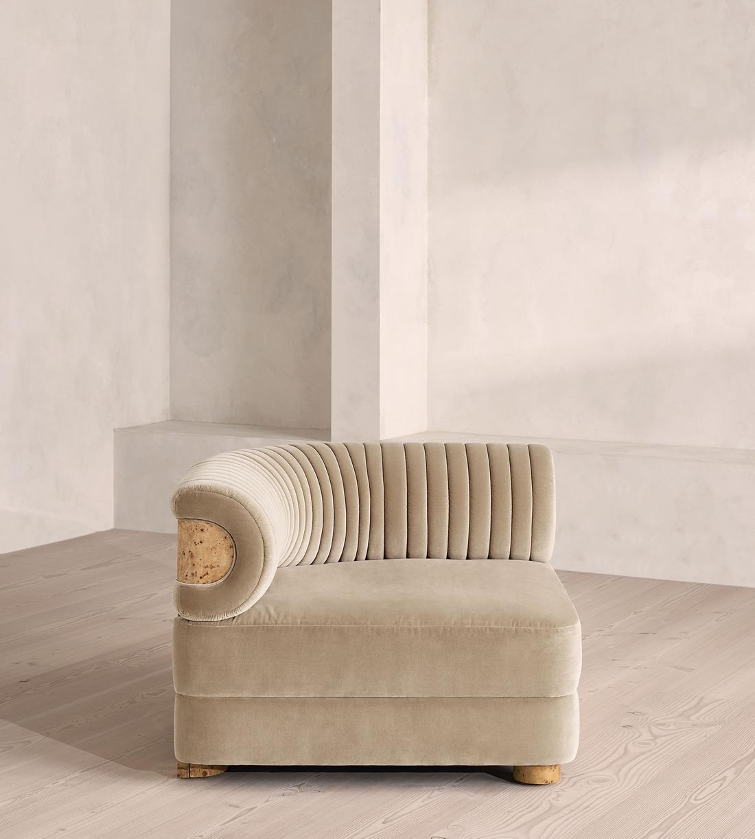 Caleb Modular Sofa - Corner Module - Velvet - Oyster - Blonde Burl - UK - Image 1