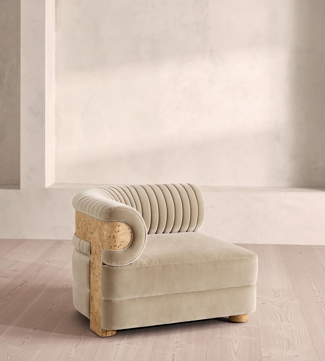 Caleb Modular Sofa - Corner Module - Velvet - Oyster - Blonde Burl - UK - Image 2