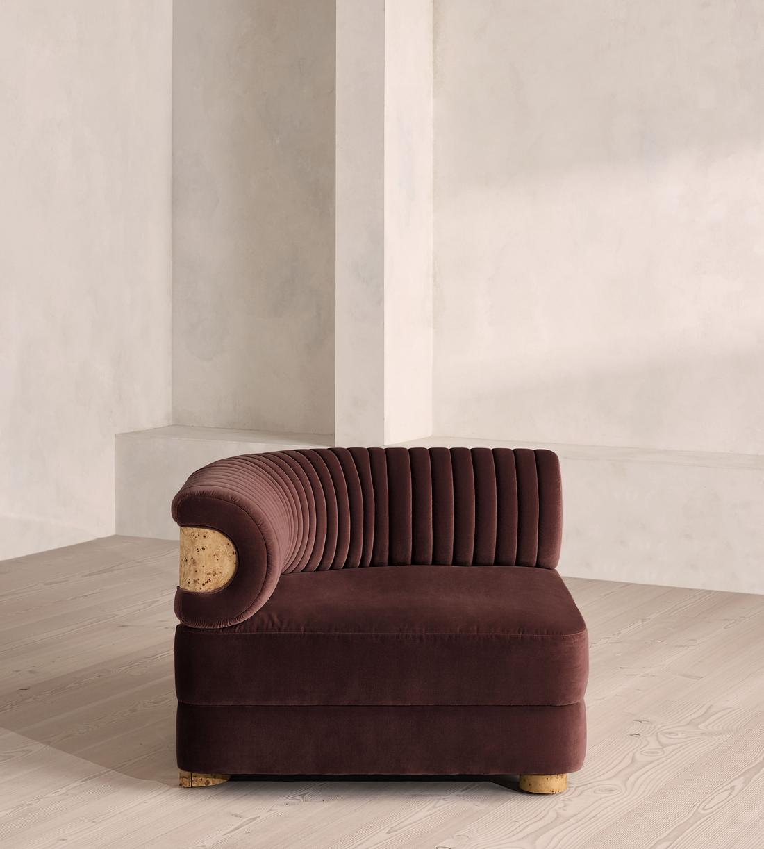 Caleb Modular Sofa - Corner Module - Velvet - Aubergine - Blonde Burl - UK - Image 1