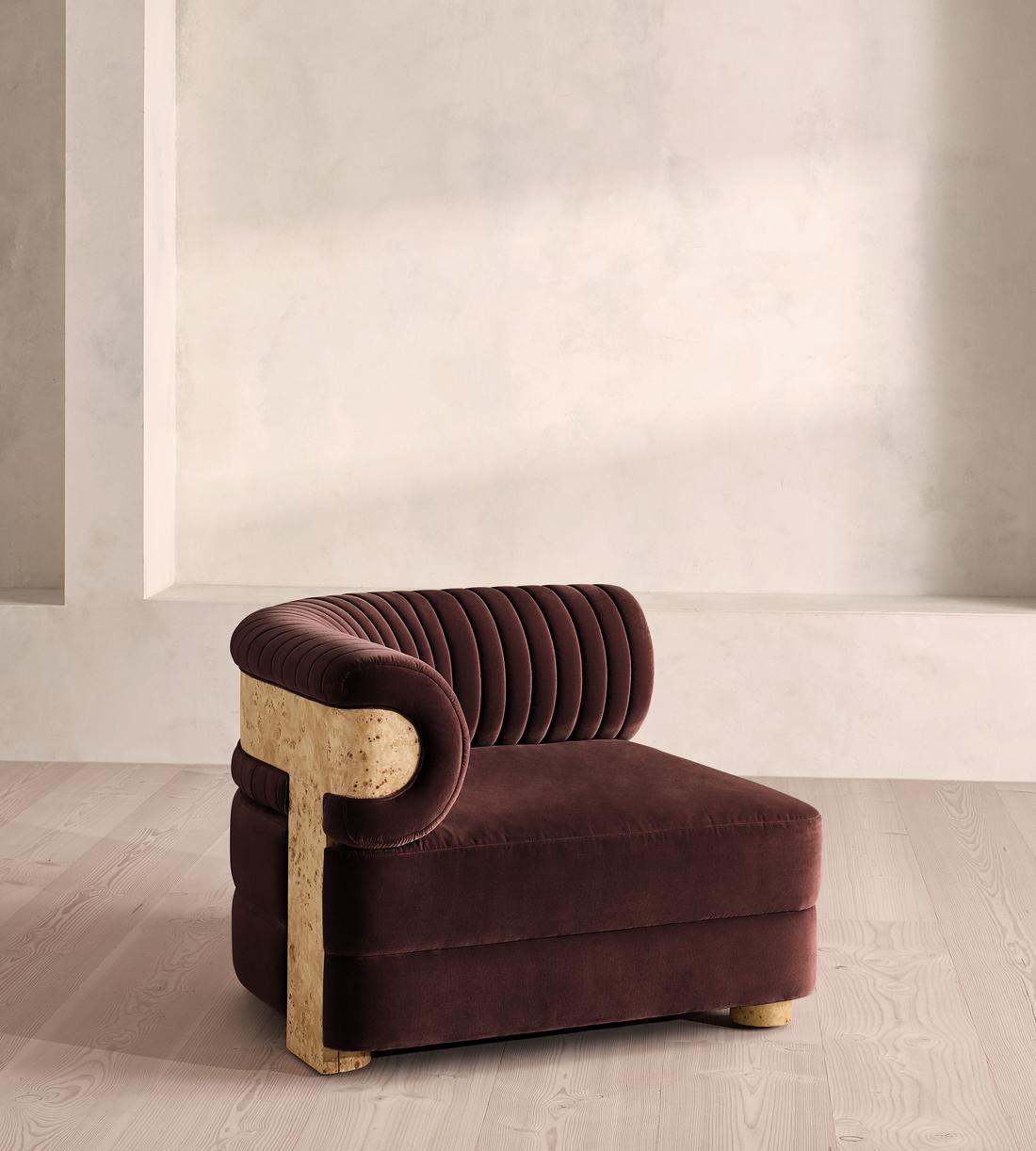 Caleb Modular Sofa - Corner Module - Velvet - Aubergine - Blonde Burl - UK - Image 2
