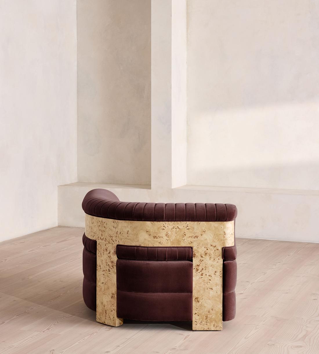 Caleb Modular Sofa - Corner Module - Velvet - Aubergine - Blonde Burl - UK - Image 3