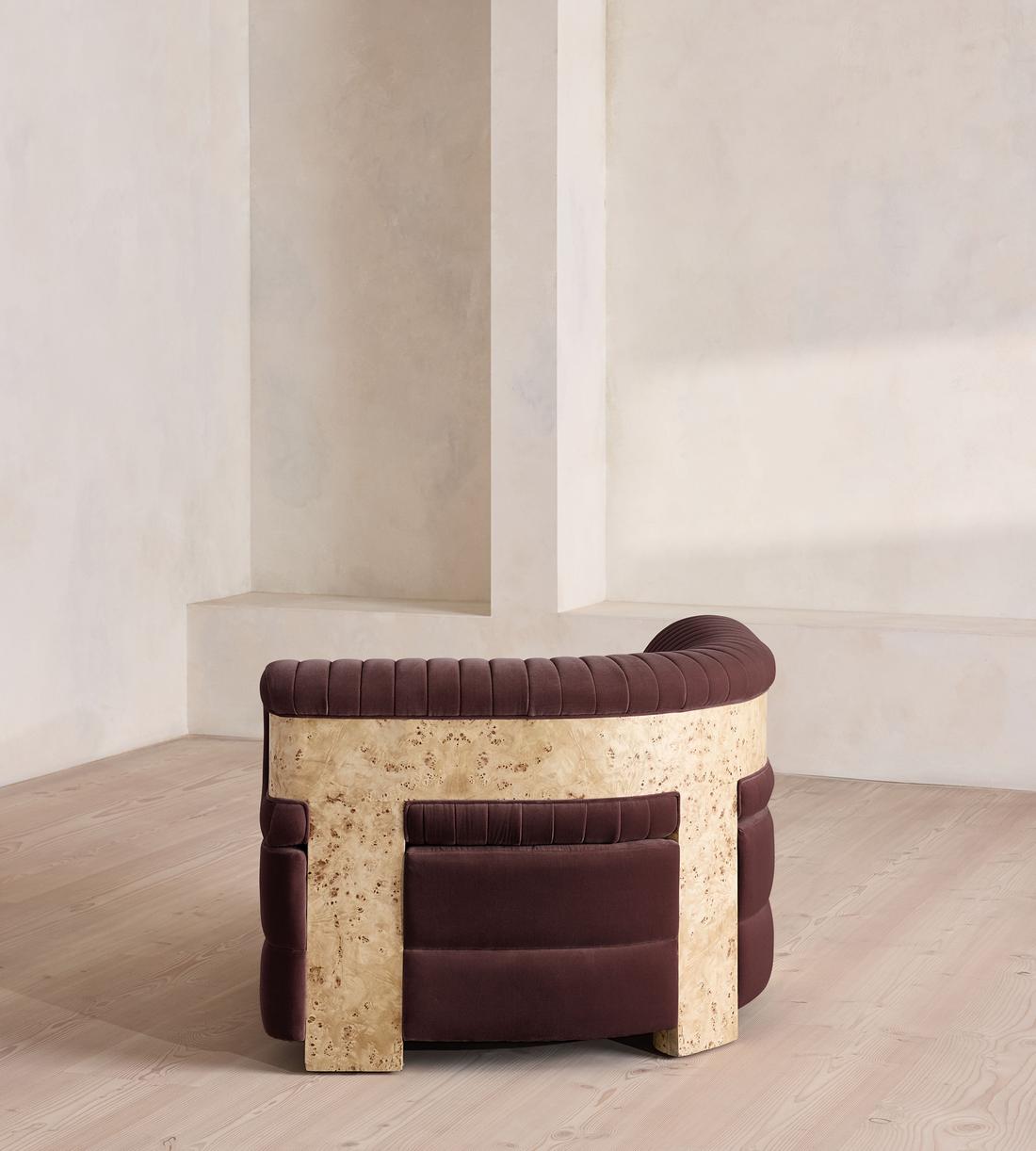 Caleb Modular Sofa - Corner Module - Velvet - Aubergine - Blonde Burl - UK - Image 4