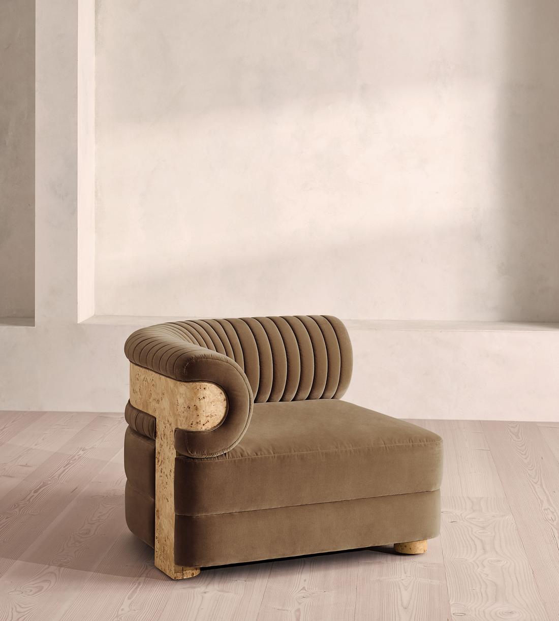 Caleb Modular Sofa - Corner Module - Velvet - Truffle - Blonde Burl - UK - Image 2