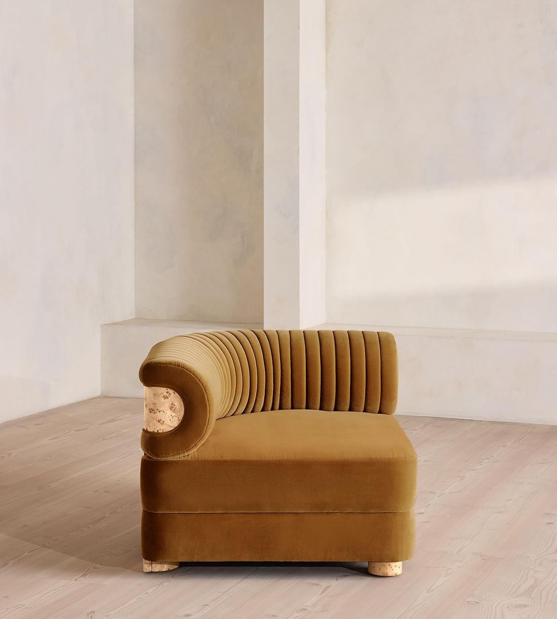 Caleb Modular Sofa - Corner Module - Velvet - Mustard - Blonde Burl - UK - Image 6