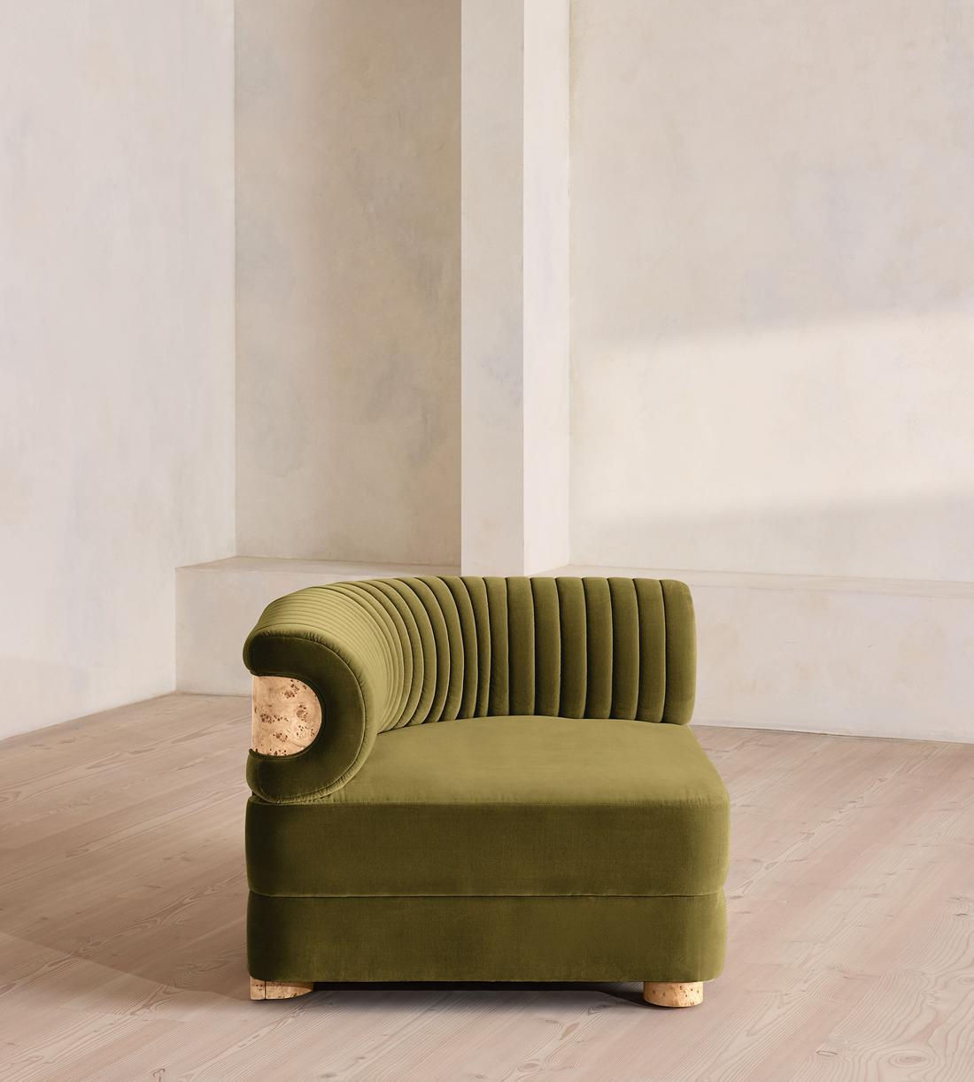 Caleb Modular Sofa - Corner Module - Velvet - Olive - Blonde Burl - UK - Image 6