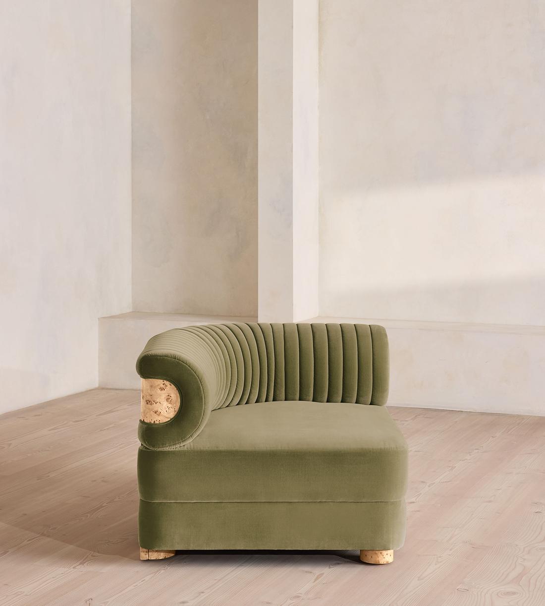 Caleb Modular Sofa - Corner Module - Velvet - Lichen - Blonde Burl - UK - Image 6