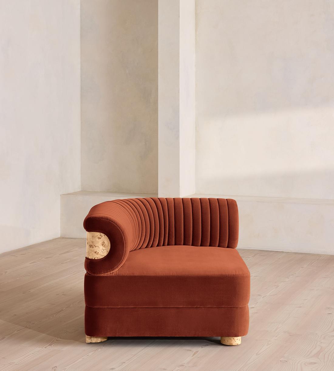 Caleb Modular Sofa - Left Arm Module - Velvet - Rust - Blonde Burl - UK - Image 5