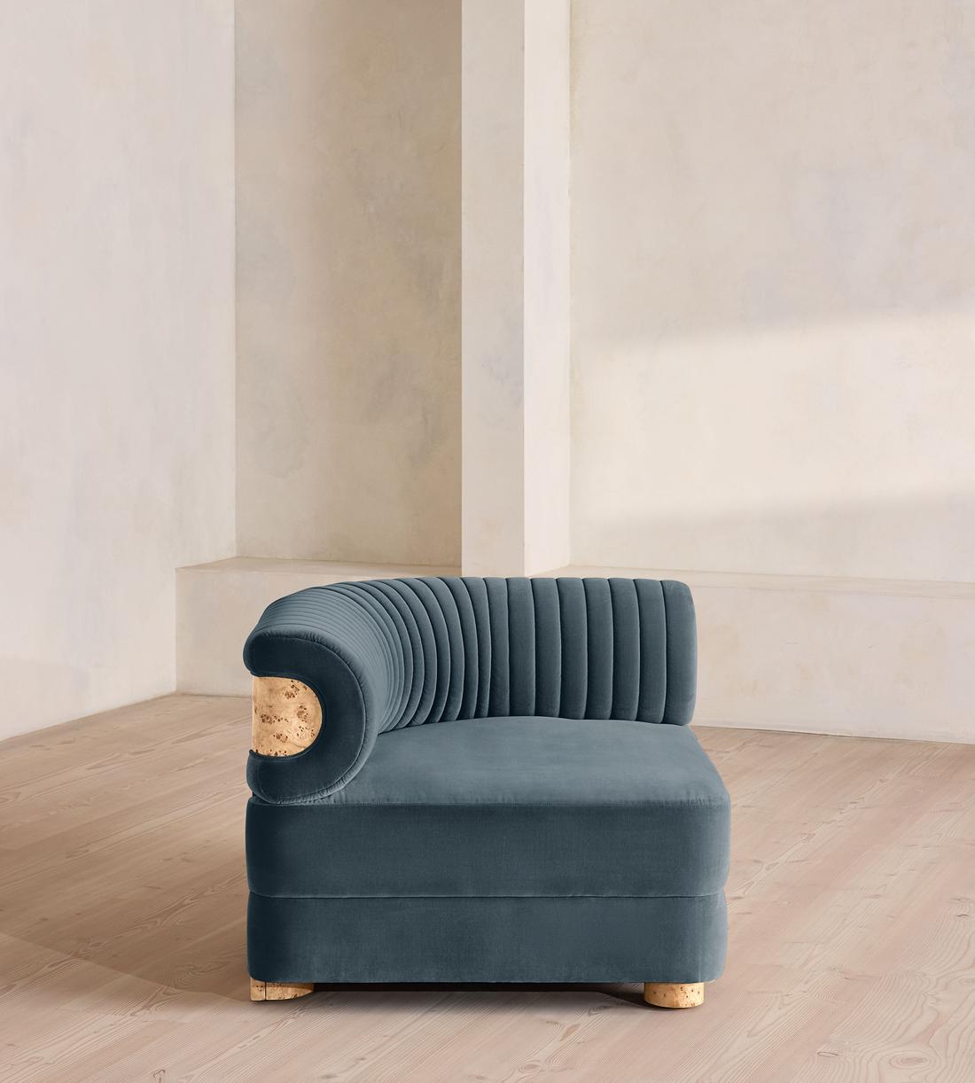 Caleb Modular Sofa - Corner Module - Velvet - Grey Blue - Blonde Burl - UK - Image 6