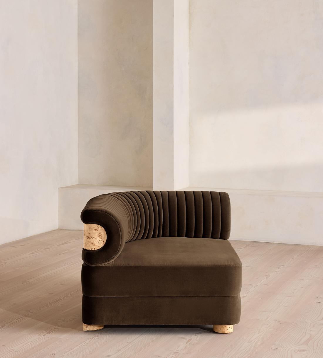 Caleb Modular Sofa - Corner Module - Velvet - Chocolate - Blonde Burl - UK - Image 6