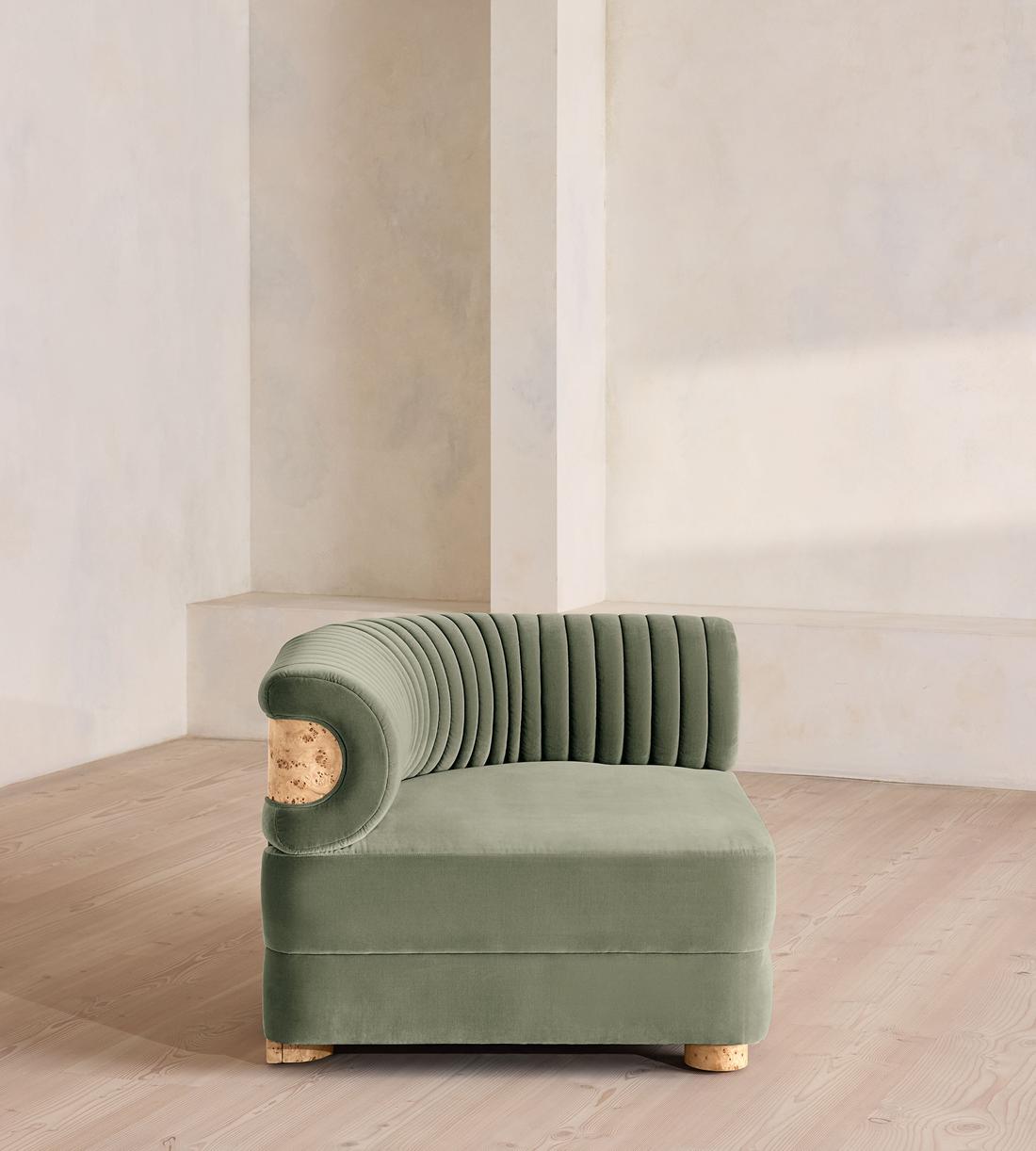 Caleb Modular Sofa - Left Arm Module - Velvet - Seafoam - Blonde Burl - UK - Image 6