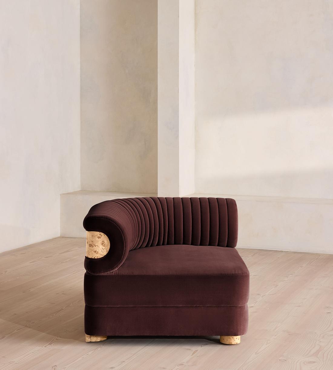 Caleb Modular Sofa - Corner Module - Velvet - Aubergine - Blonde Burl - UK - Image 6
