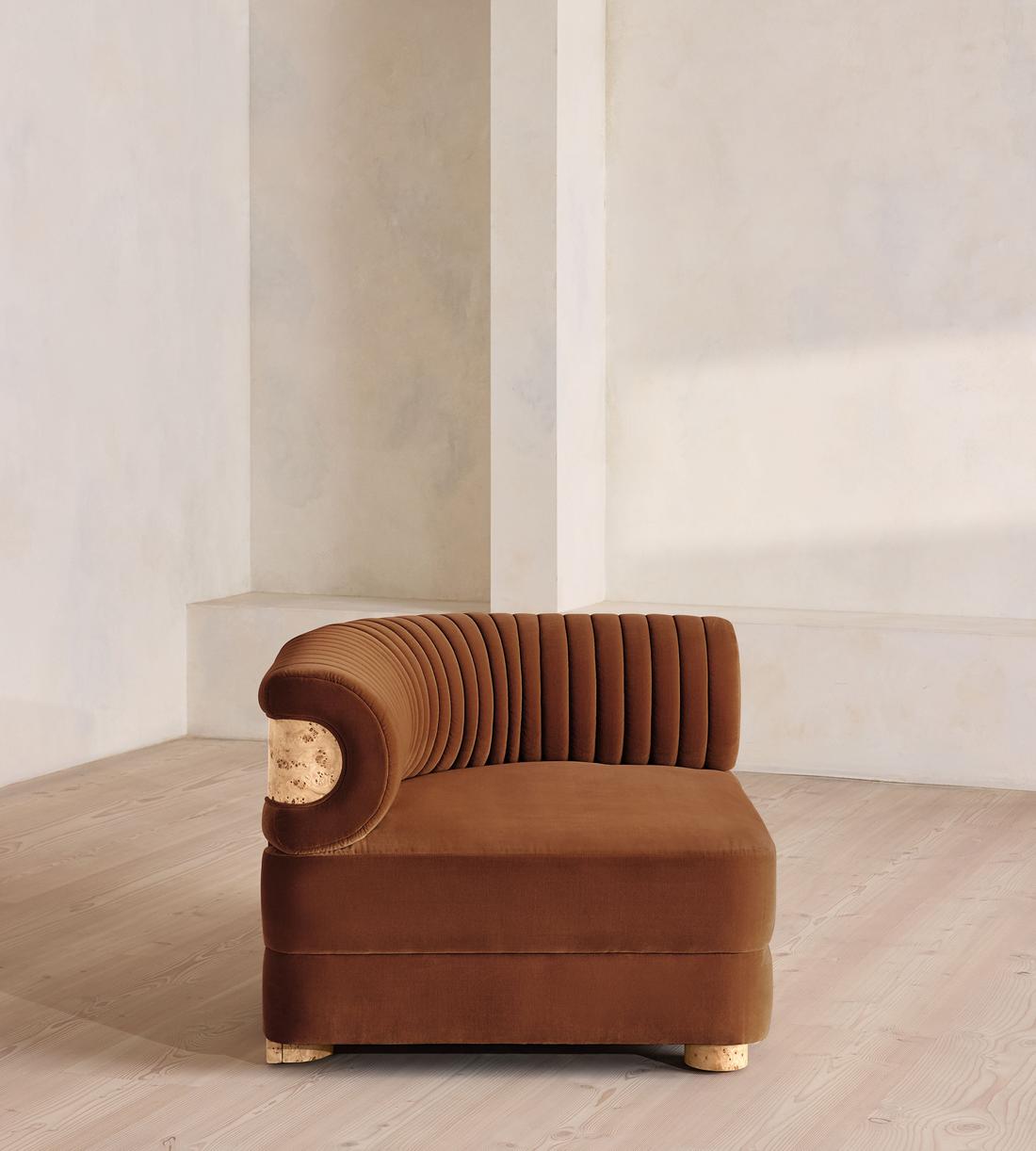 Caleb Modular Sofa - Corner Module - Velvet - Cinnamon - Blonde Burl - UK - Image 6