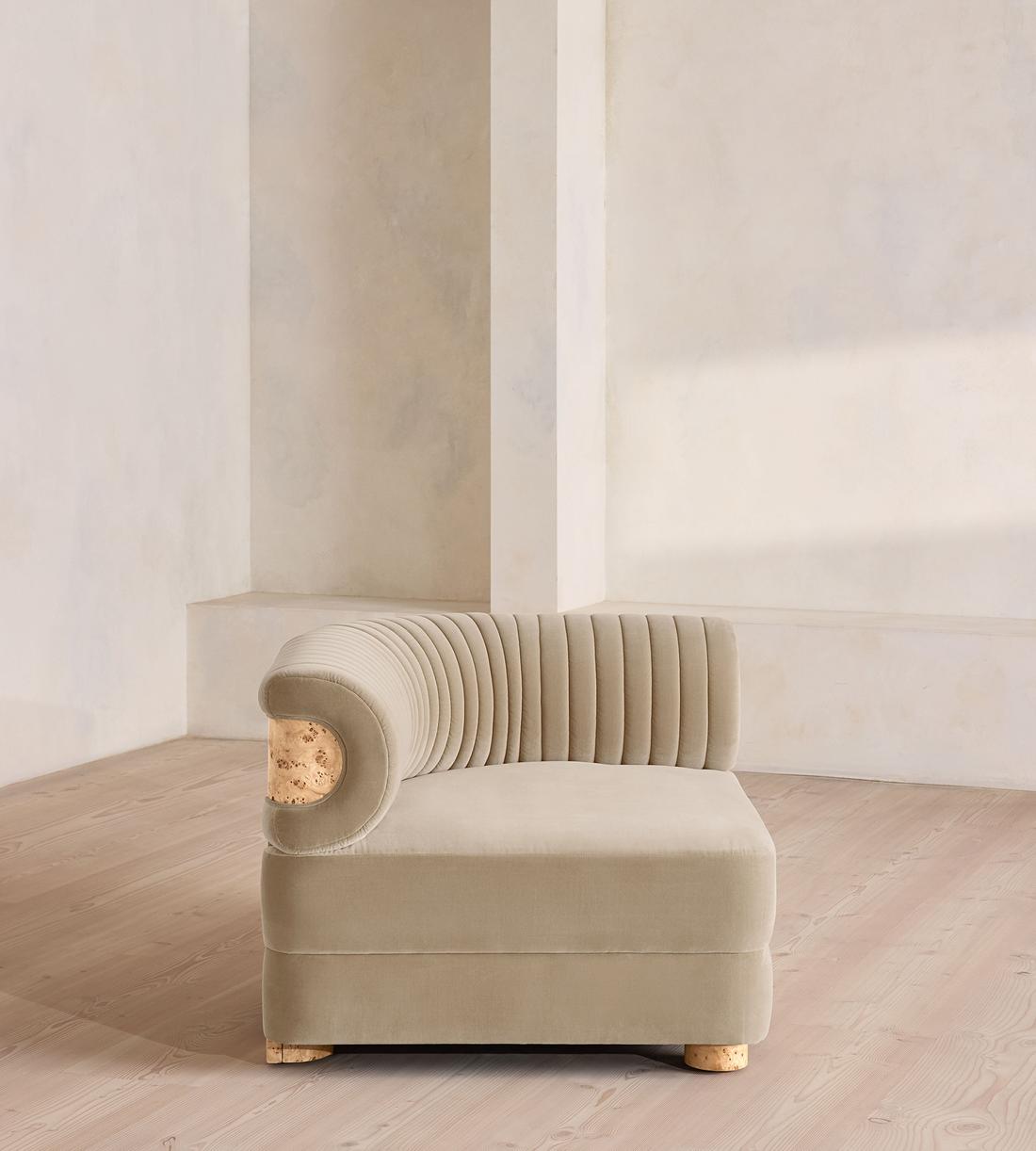 Caleb Modular Sofa - Corner Module - Velvet - Oyster - Blonde Burl - UK - Image 6