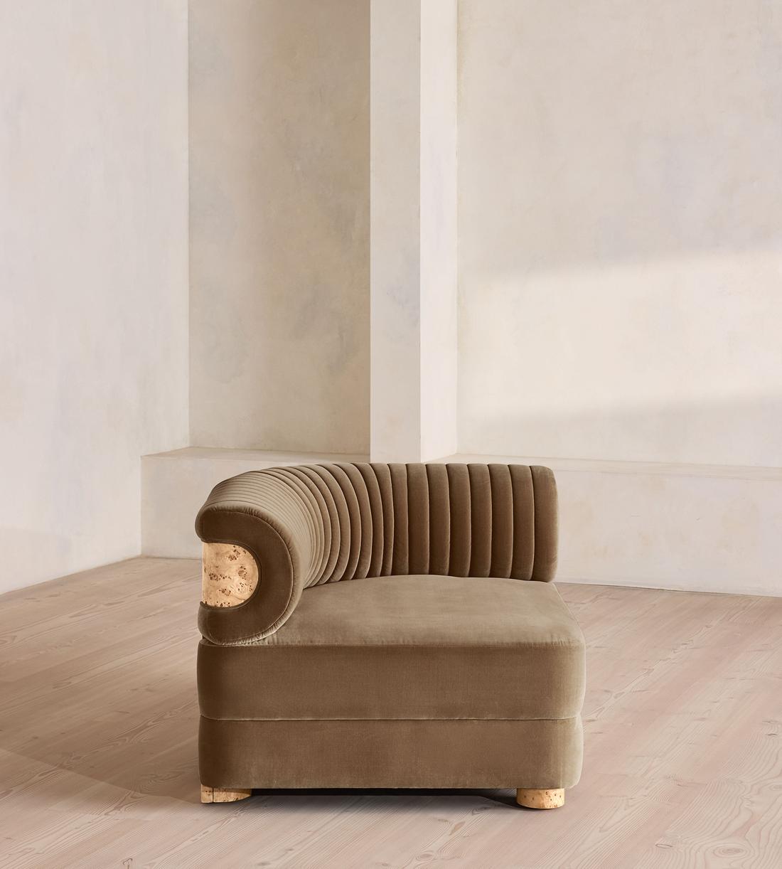 Caleb Modular Sofa - Corner Module - Velvet - Truffle - Blonde Burl - UK - Image 6