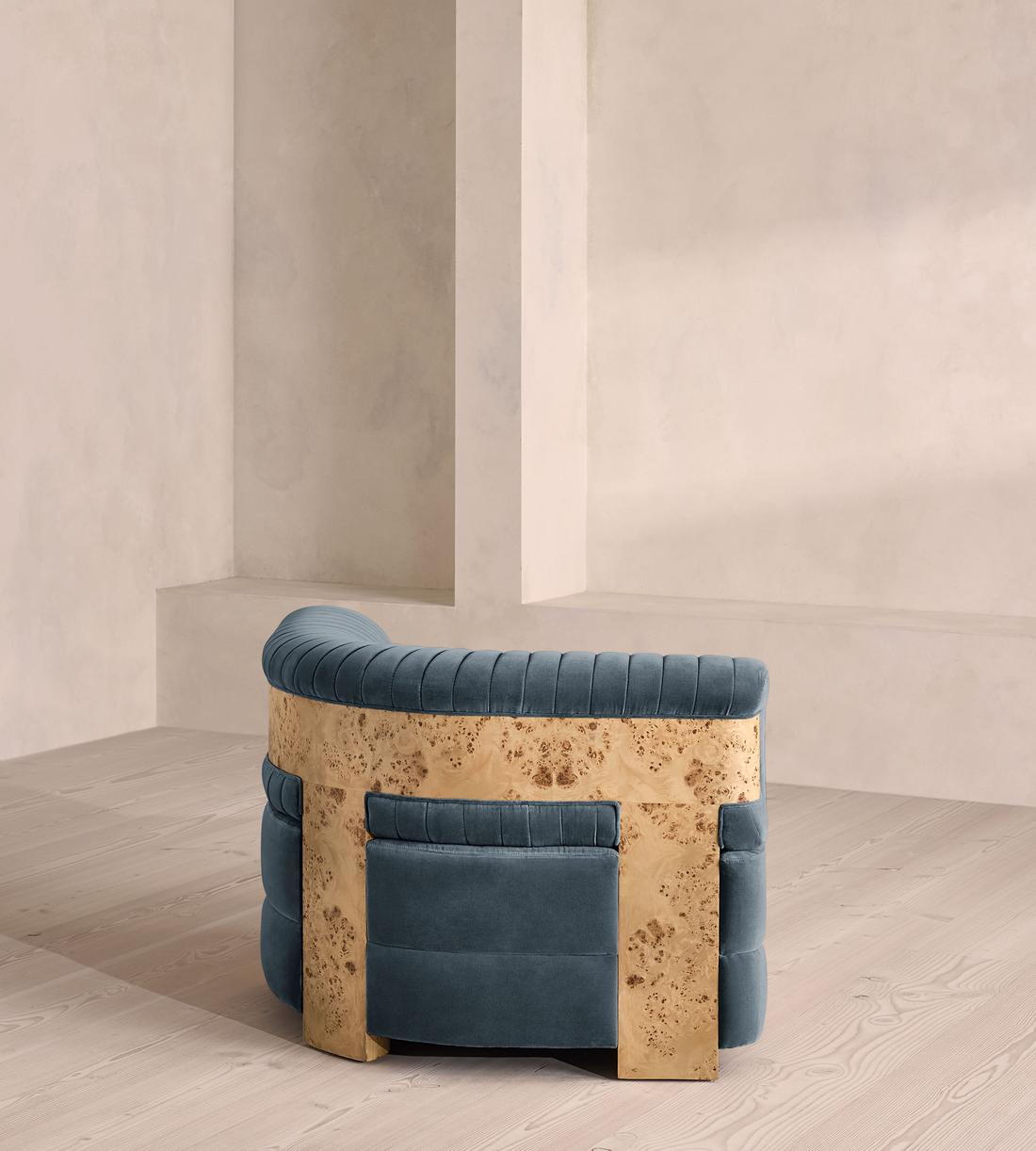 Caleb Modular Sofa - Corner Module - Velvet - Grey Blue - Blonde Burl - UK - Image 8
