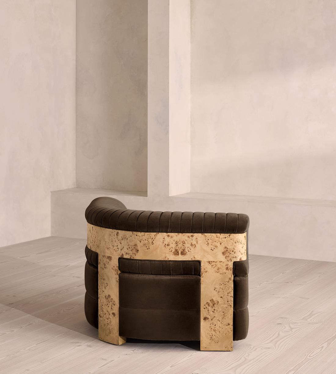 Caleb Modular Sofa - Corner Module - Velvet - Chocolate - Blonde Burl - UK - Image 8