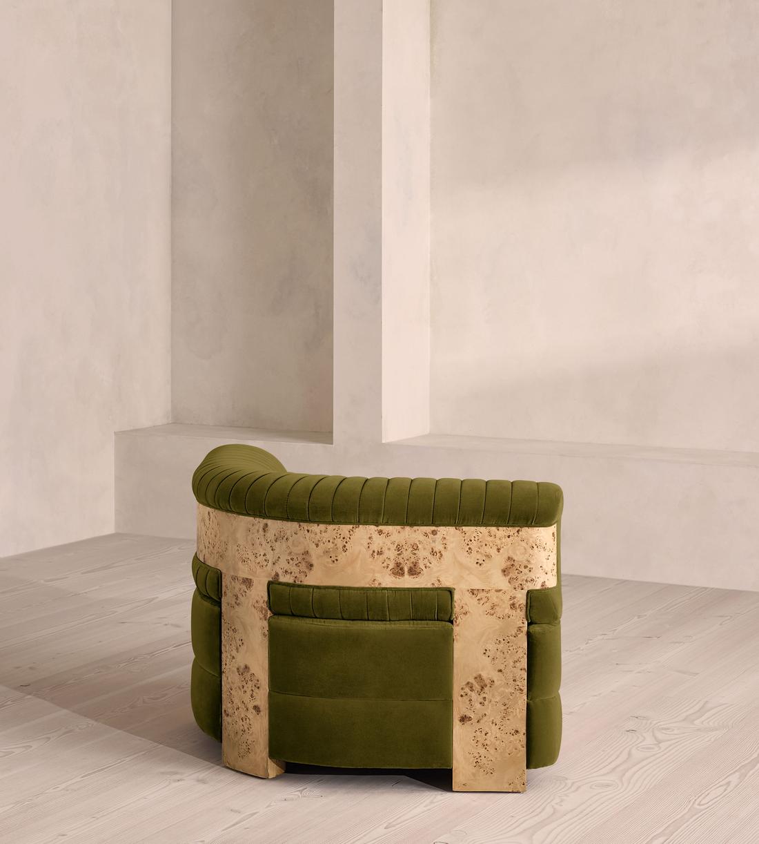 Caleb Modular Sofa - Corner Module - Velvet - Olive - Blonde Burl - UK - Image 8