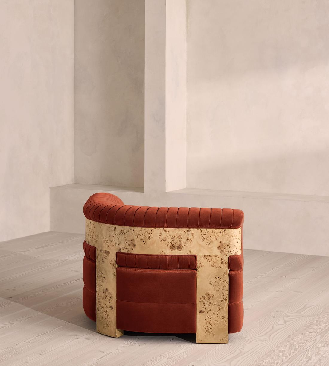 Caleb Modular Sofa - Left Arm Module - Velvet - Rust - Blonde Burl - UK - Image 7