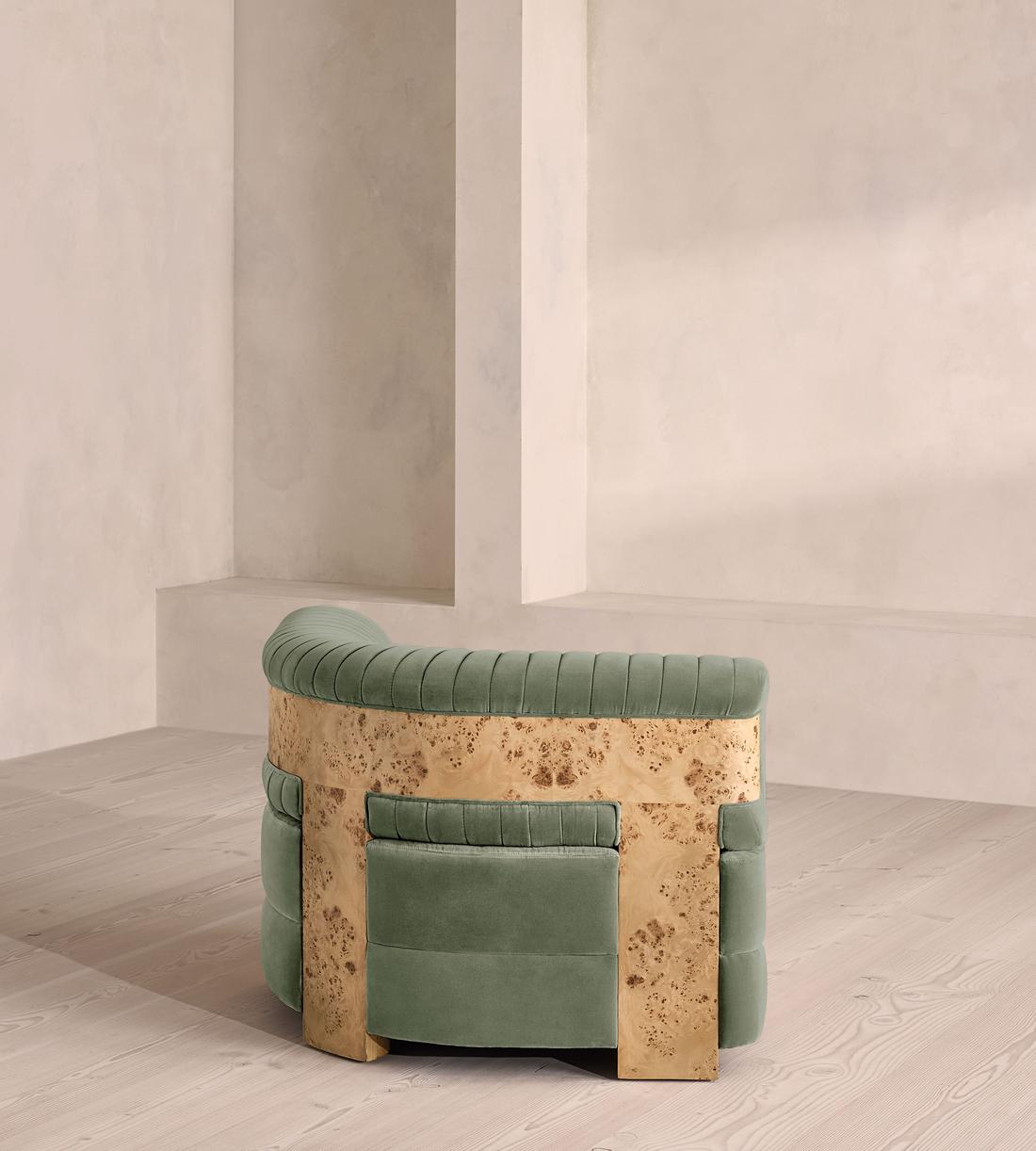 Caleb Modular Sofa - Left Arm Module - Velvet - Seafoam - Blonde Burl - UK - Image 8