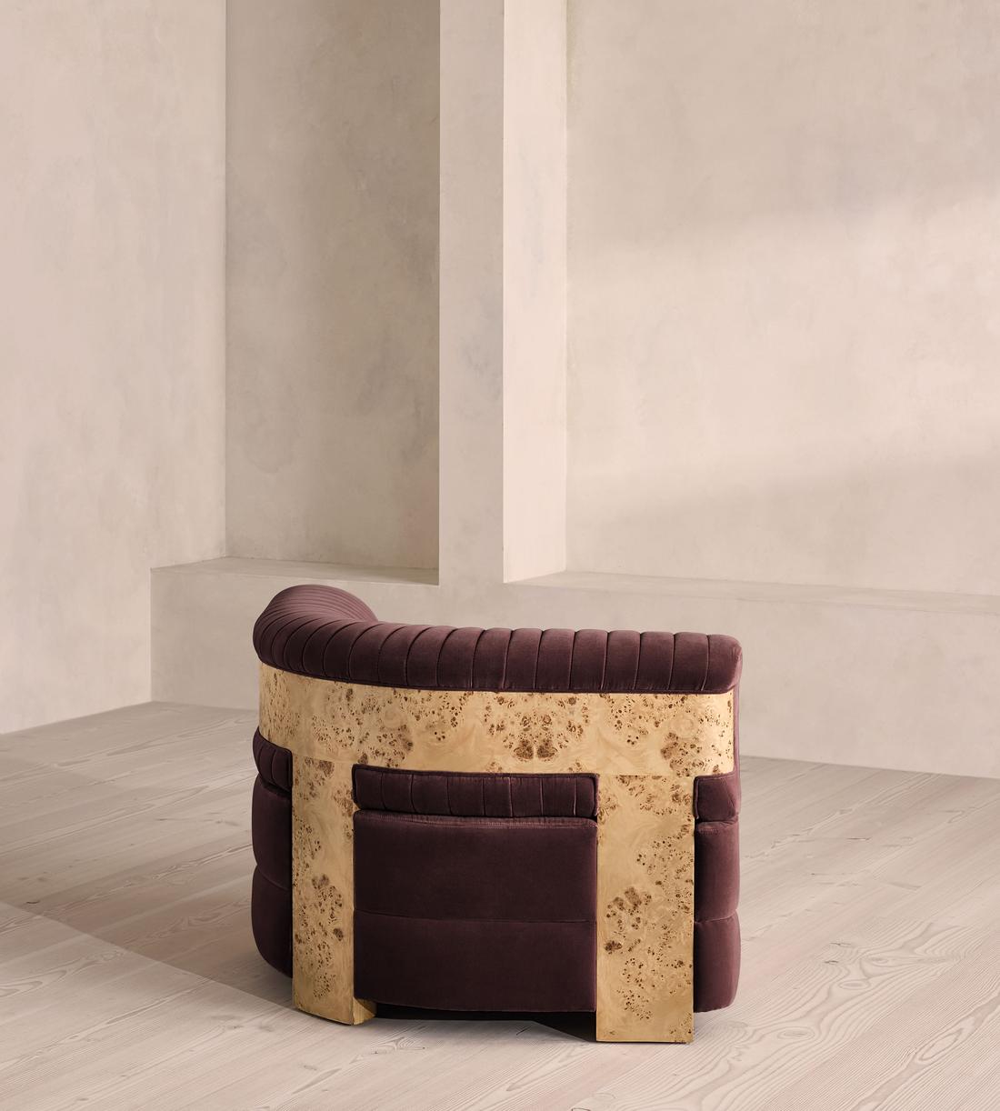 Caleb Modular Sofa - Corner Module - Velvet - Aubergine - Blonde Burl - UK - Image 8