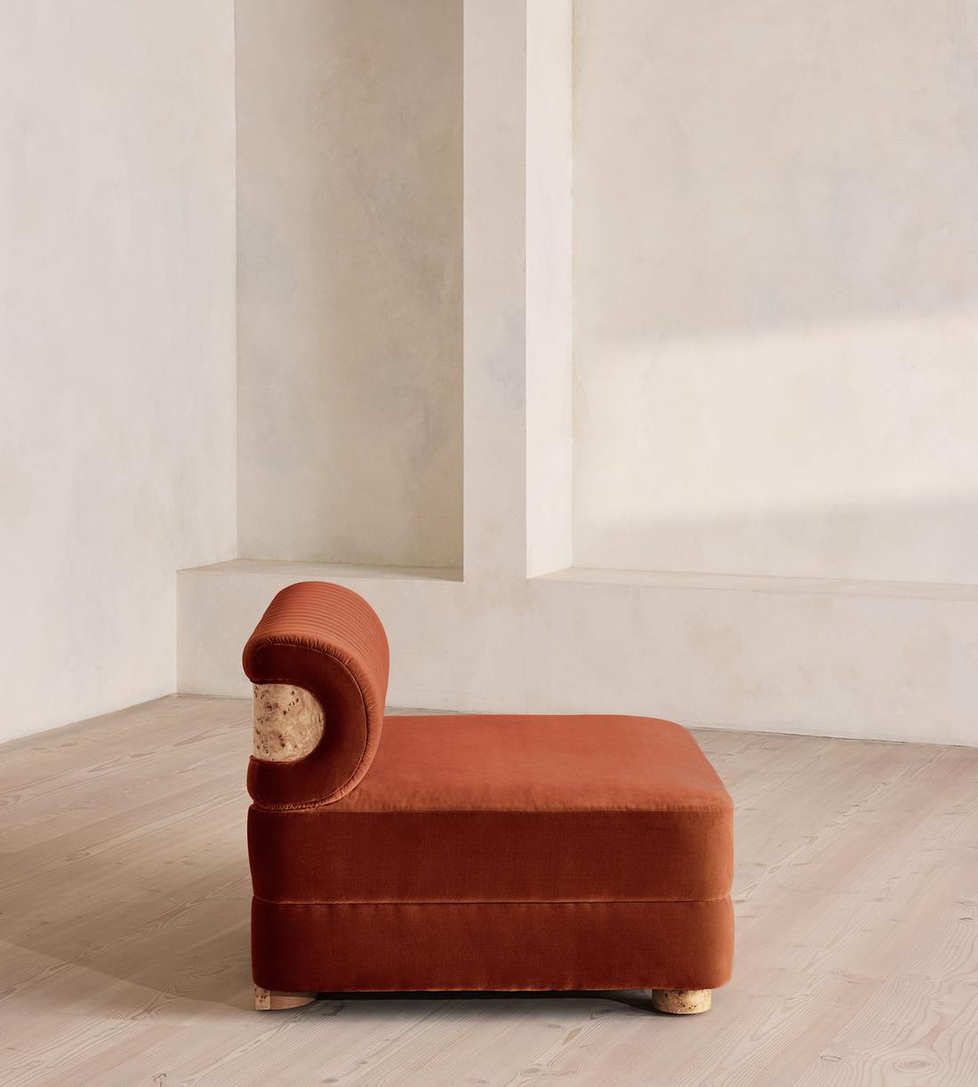 Caleb Modular Sofa - Left Arm Module - Velvet - Rust - Blonde Burl - UK - Image 6