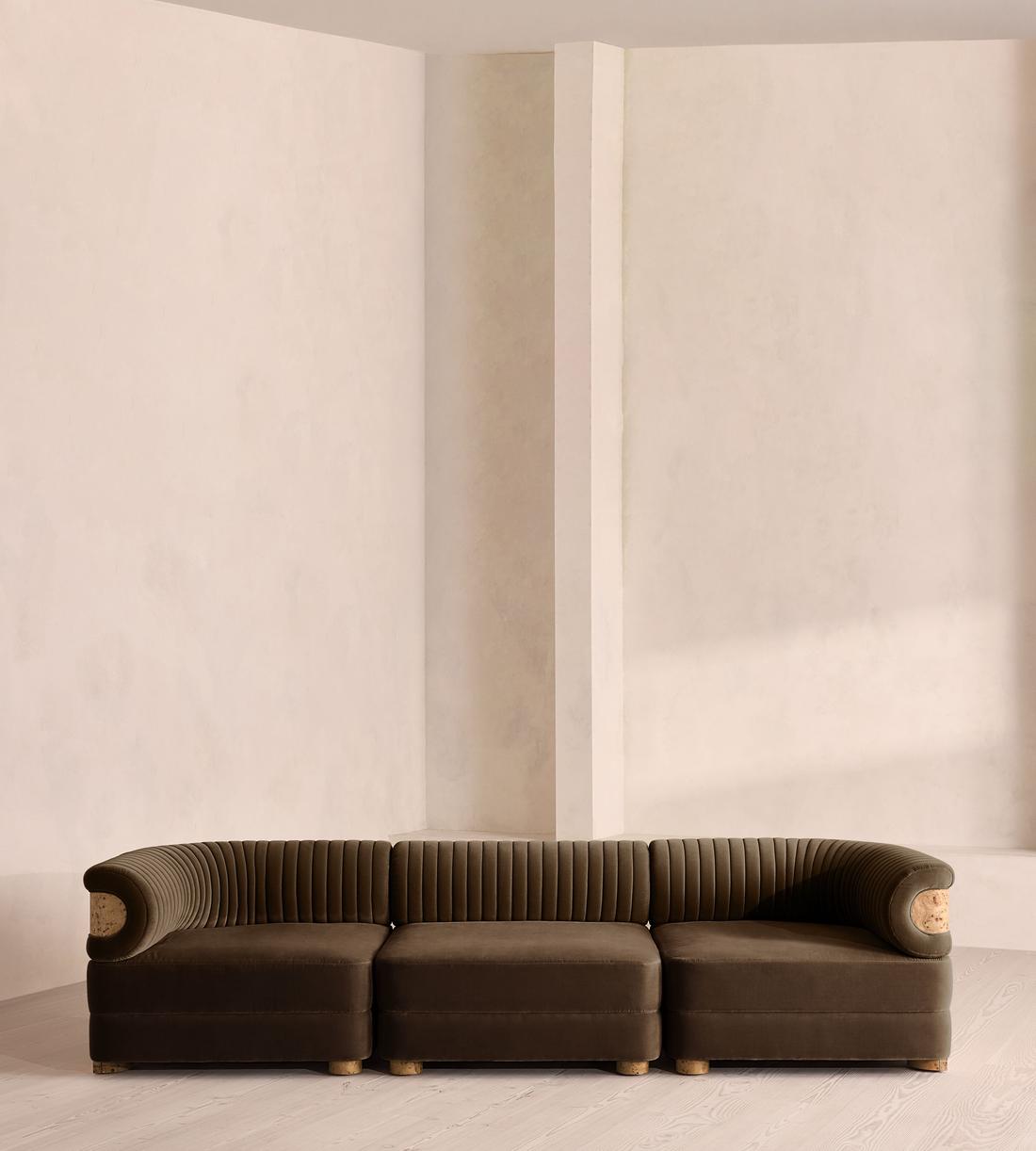 Caleb Sectional Sofa - Four Seater - Velvet - Chocolate - Blonde Burl - US - Listing - Image 1