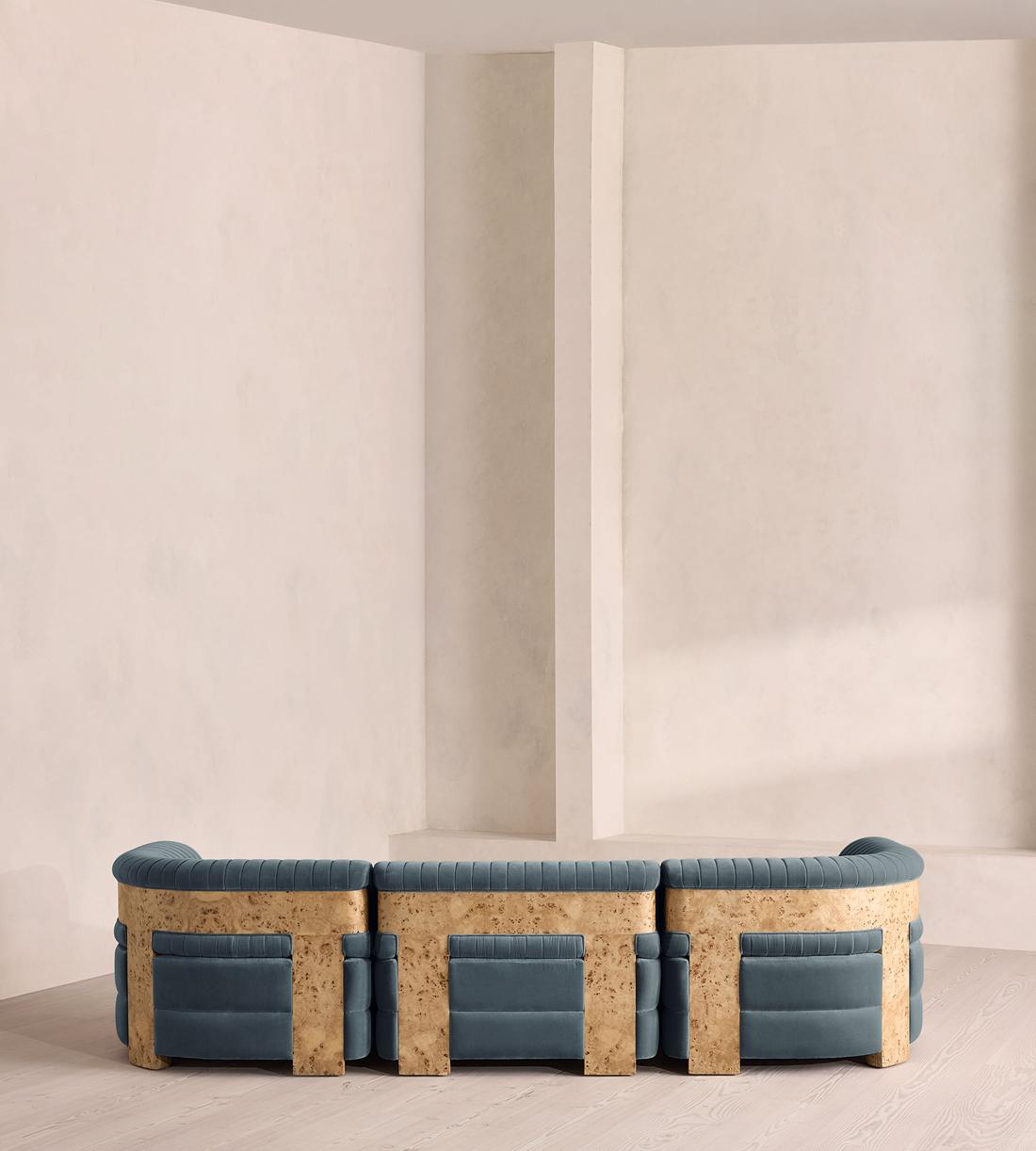 Caleb Modular Four Seater Sofa - Velvet - Grey Blue - Blonde Burl - UK - Images - Image 4