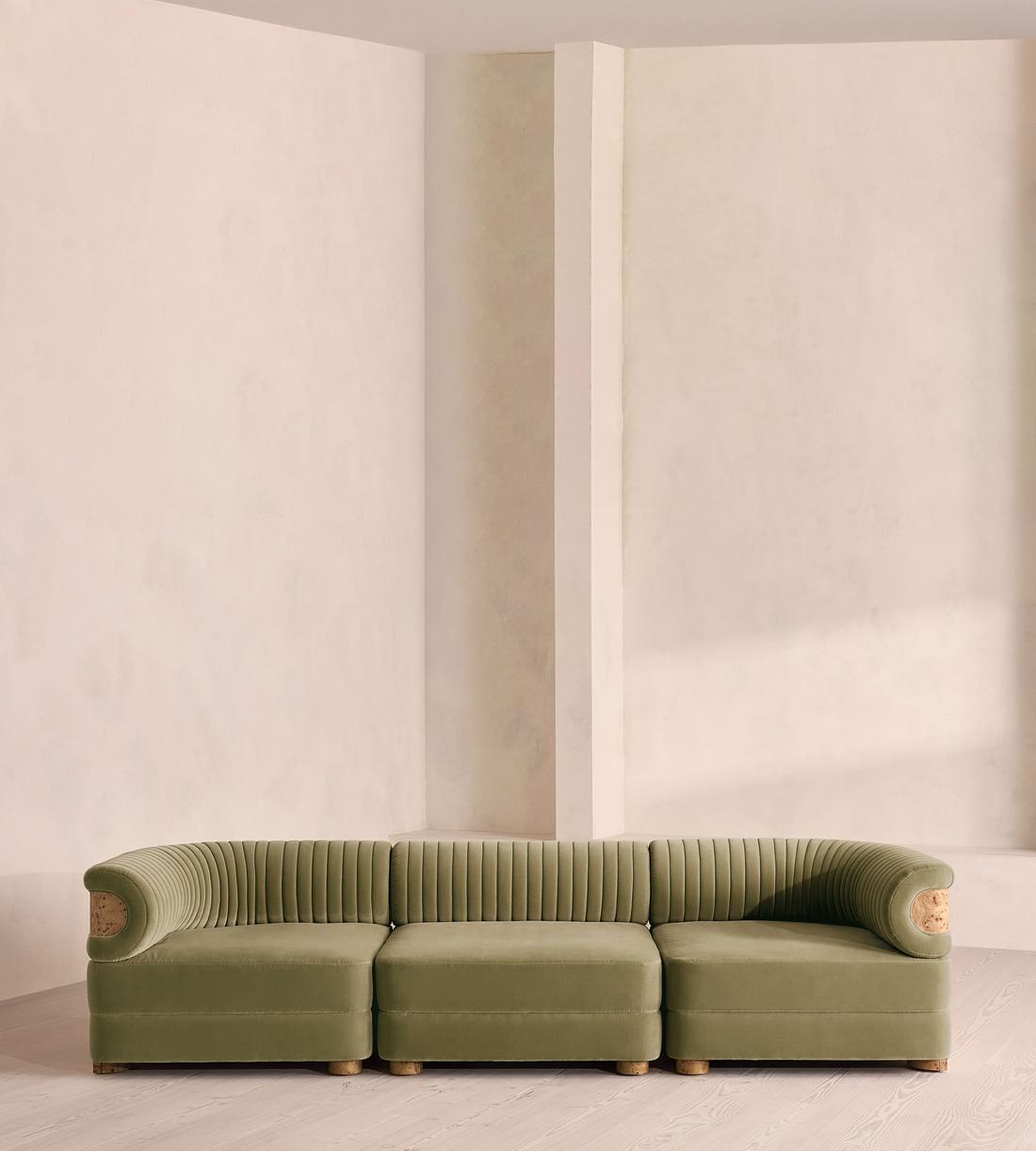 Caleb Sectional Sofa - Four Seater - Velvet - Lichen - Blonde Burl - US - Listing - Image 1