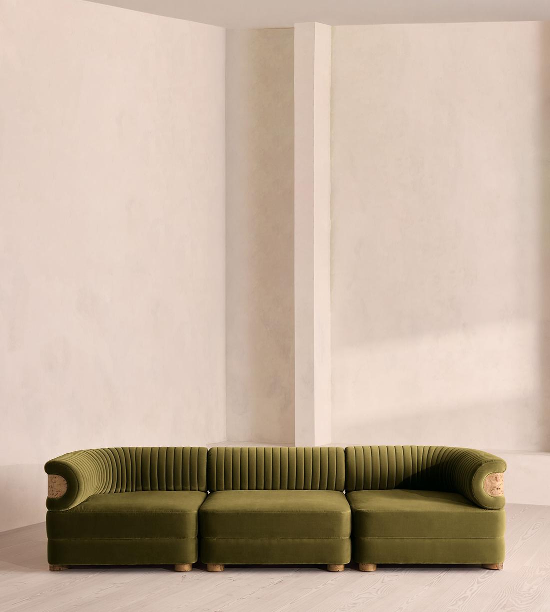 Caleb Sectional Sofa - Four Seater - Velvet - Olive - Blonde Burl - US - Listing - Image 1