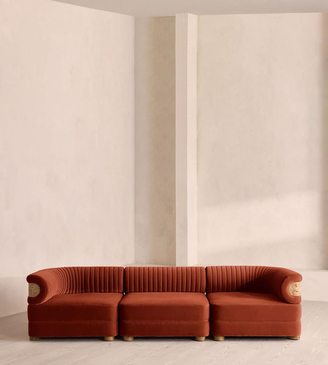 Caleb Modular Four Seater Sofa - Velvet - Rust - Blonde Burl - UK - Listing - Image 1