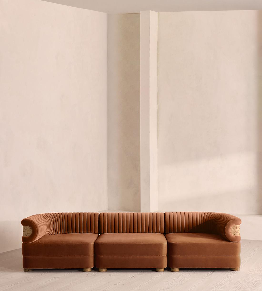 Caleb Modular Sofa - Four Seater - Velvet - Cinnamon - Blonde Burl - UK - Listing - Image 1