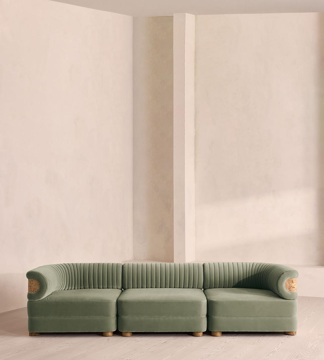 Caleb Modular Sofa - Four Seater - Velvet - Seafoam - Blonde Burl - UK - Listing - Image 1