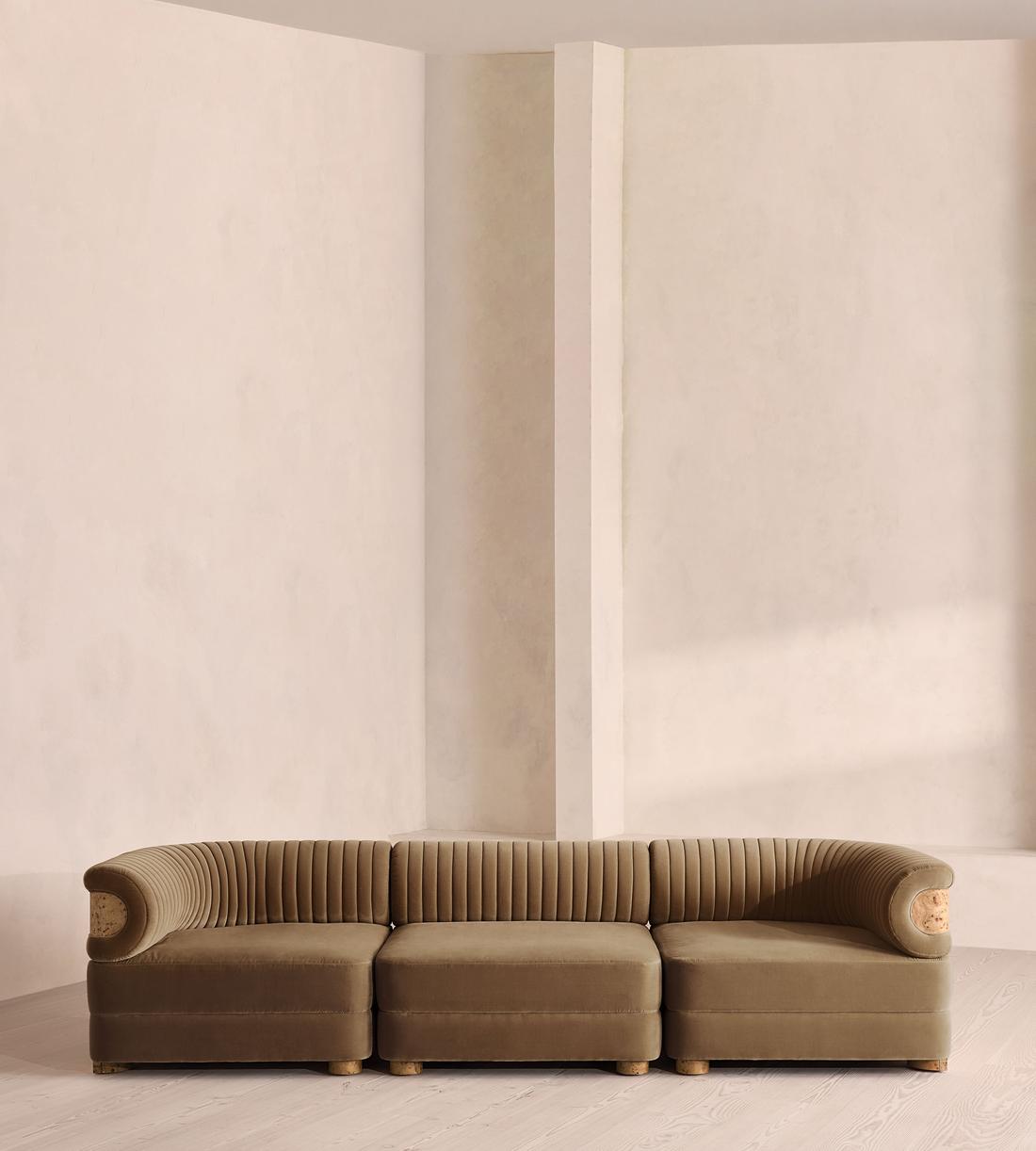 Caleb Modular Sofa - Four Seater - Velvet - Truffle - Blonde Burl - UK - Listing - Image 1