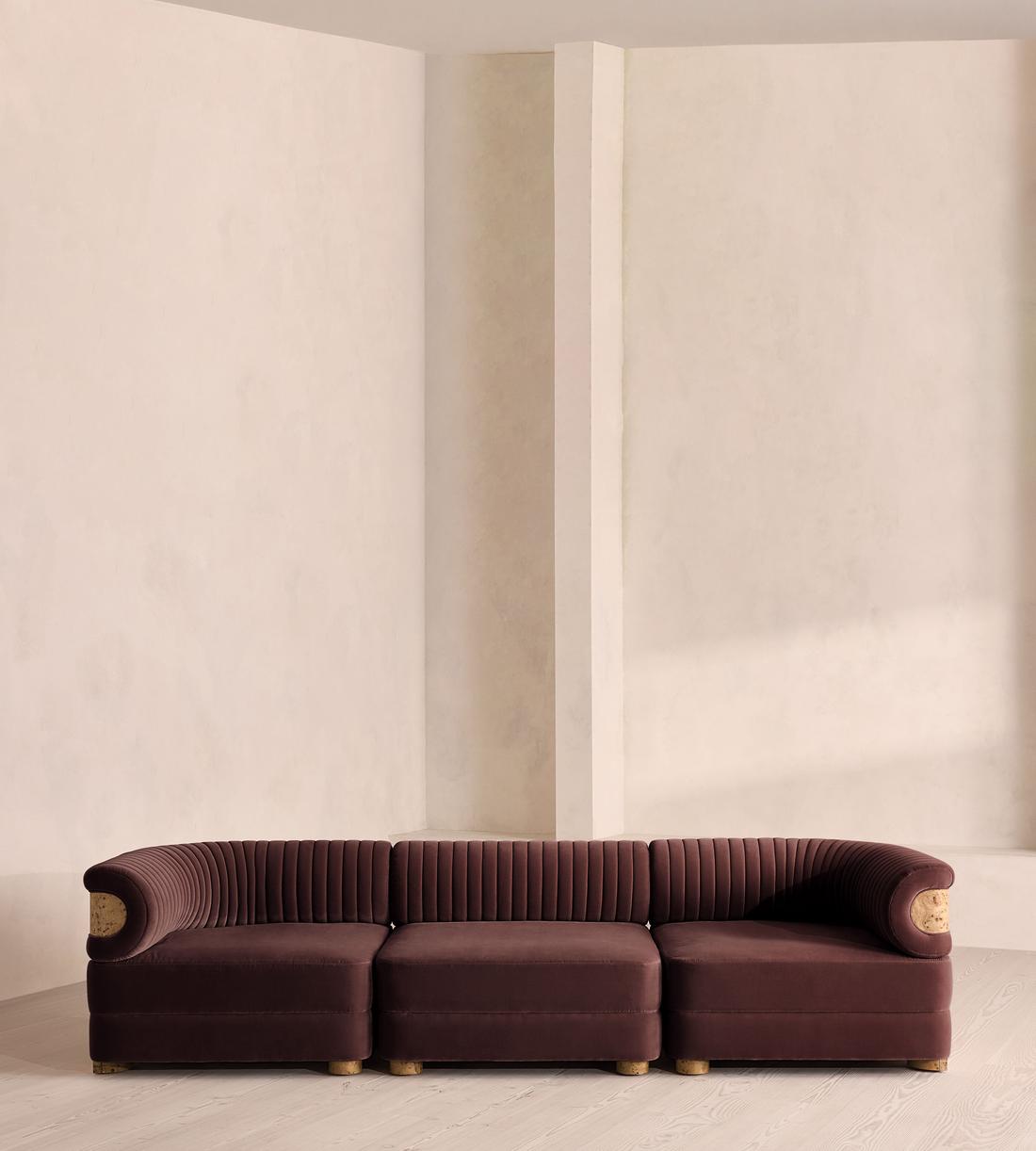Caleb Sectional Sofa - Four Seater - Velvet - Aubergine - Blonde Burl - US - Listing - Image 1