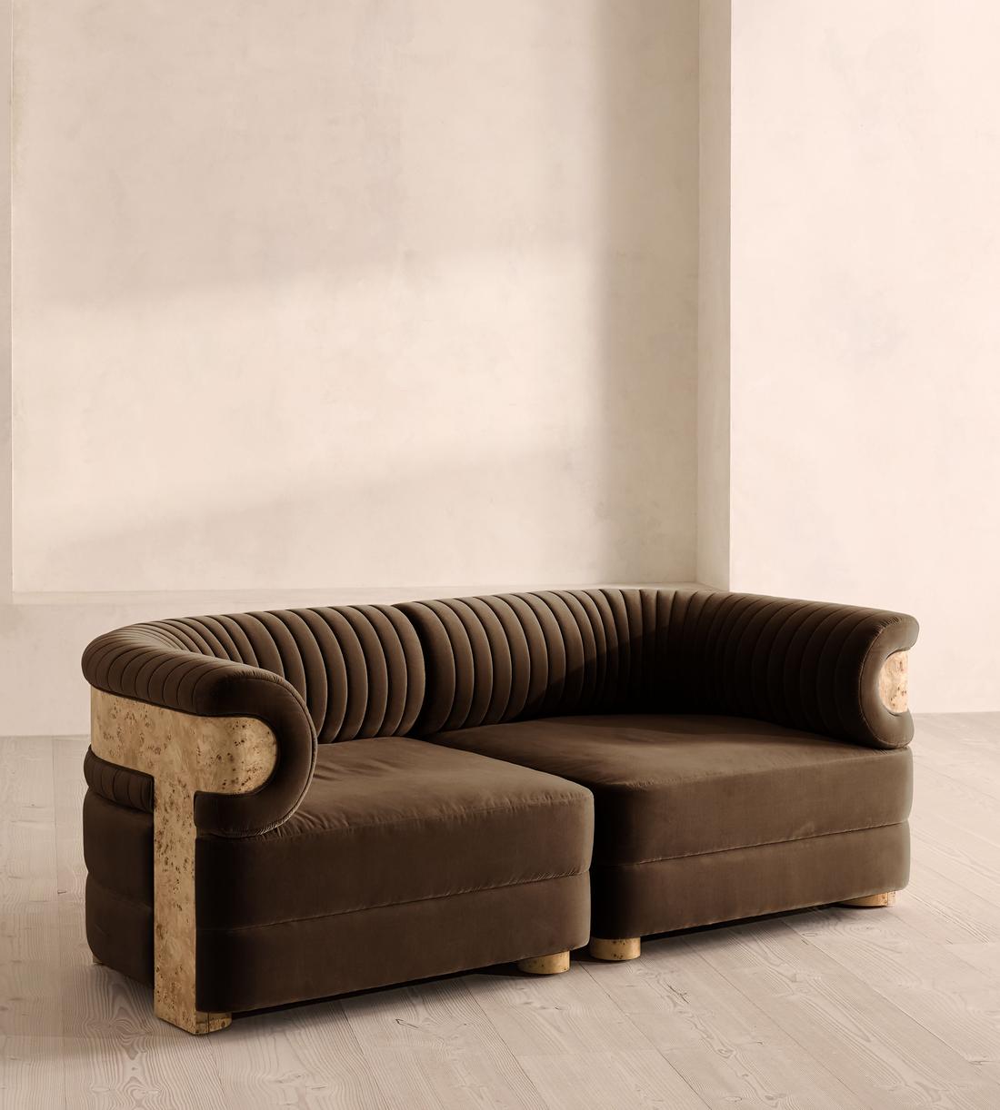 Caleb Modular Three Seater Sofa - Velvet - Chocolate - Blonde Burl - UK - Listing - Image 2