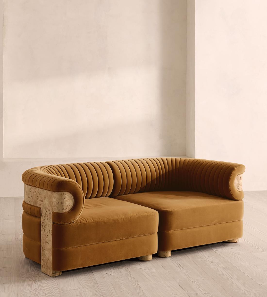 Caleb Modular Three Seater Sofa - Velvet - Mustard - Blonde Burl - UK - Listing - Image 2
