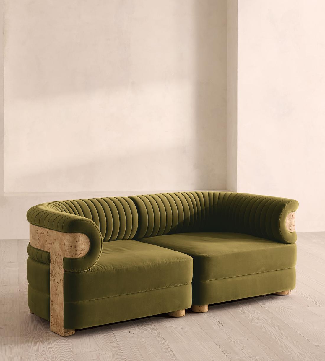 Caleb Modular Three Seater Sofa - Velvet - Olive - Blonde Burl - UK - Listing - Image 2