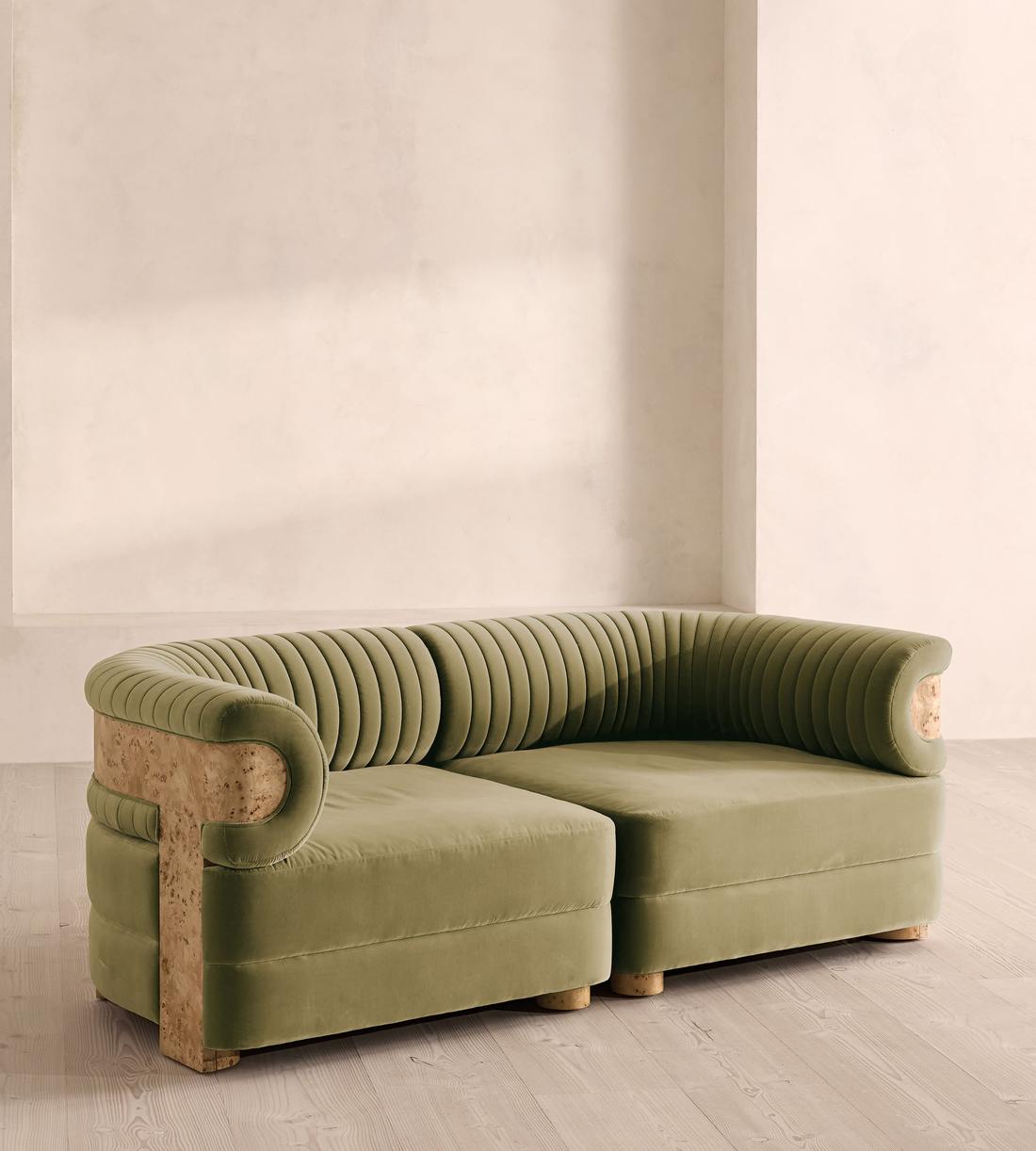 Caleb Modular Three Seater Sofa - Velvet - Lichen - Blonde Burl - Listing - Image 2