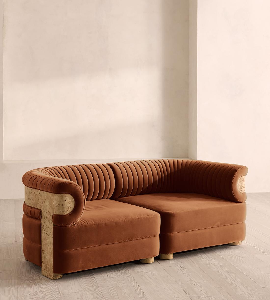 Caleb Sectional Sofa - Three Seater - Velvet - Cinnamon - Blonde Burl - US - Listing - Image 2