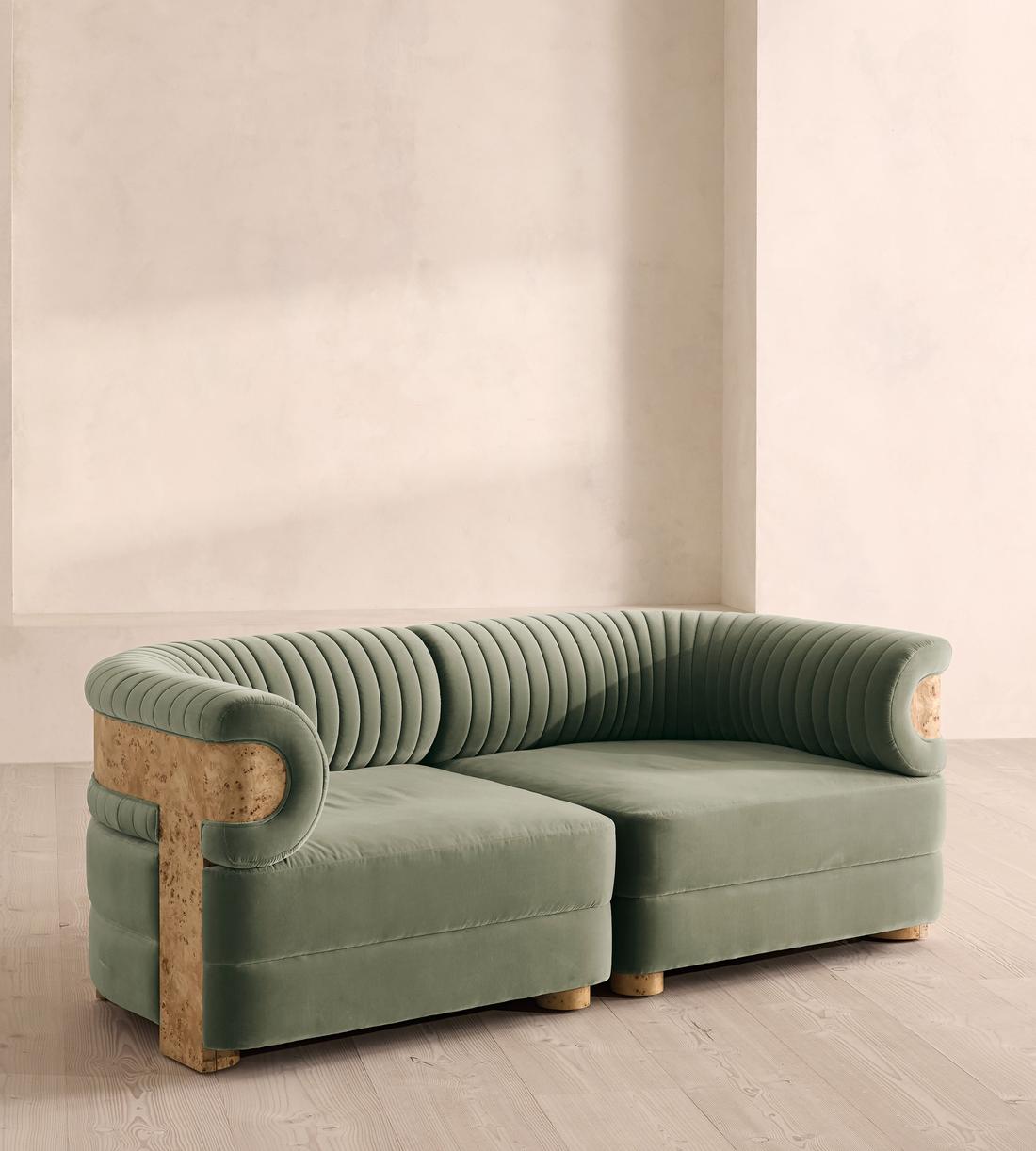 Caleb Sectional Sofa - Three Seater - Velvet - Seafoam - Blonde Burl - US - Listing - Image 2