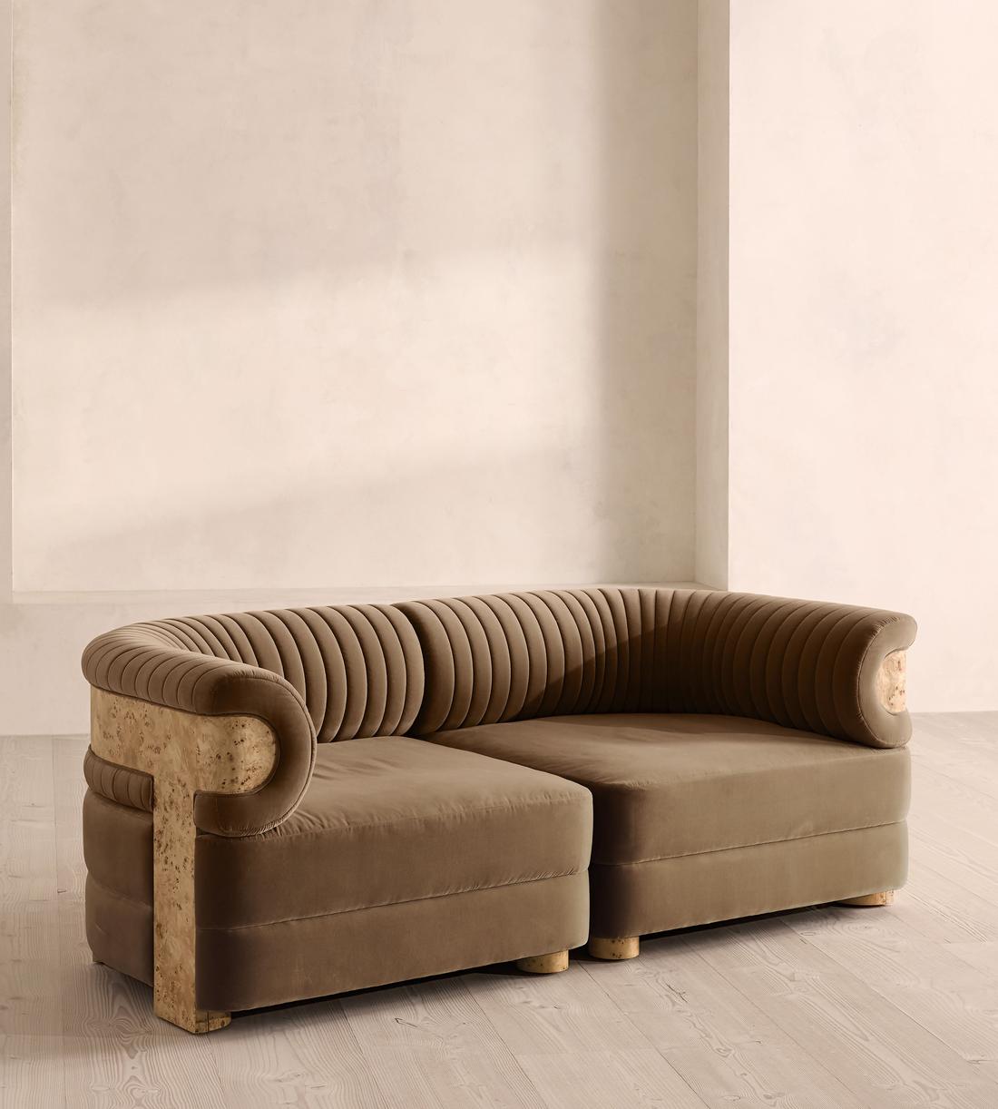 Caleb Modular Sofa - Three Seater - Velvet - Truffle - Blonde Burl - UK - Listing - Image 2