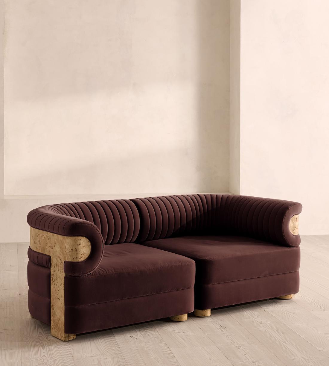 Caleb Sectional Sofa - Three Seater - Velvet - Aubergine - Blonde Burl - US - Listing - Image 2