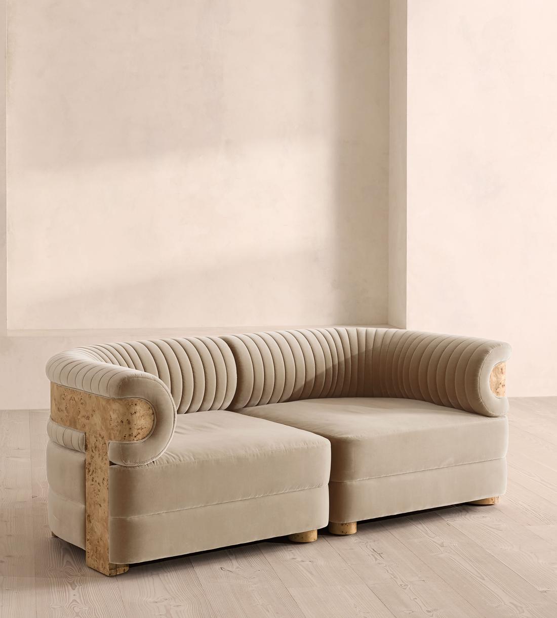 Caleb Modular Sofa - Three Seater - Velvet - Oyster - Blonde Burl - UK - Listing - Image 2