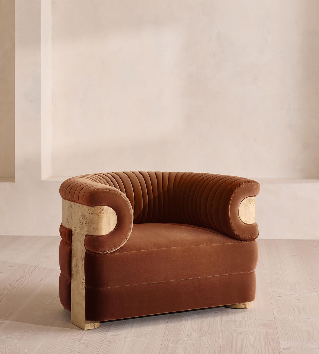 Caleb Armchair - Blonde Burl - Velvet - Cinnamon - UK - Listing - Image 1
