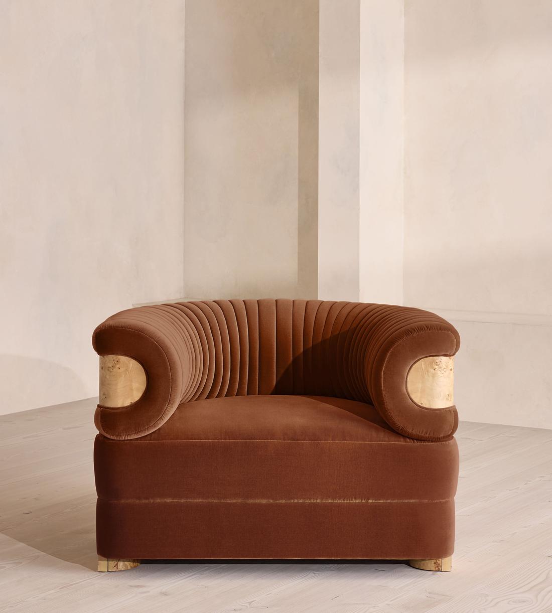 Caleb Armchair - Blonde Burl - Velvet - Cinnamon - UK - Listing - Image 2