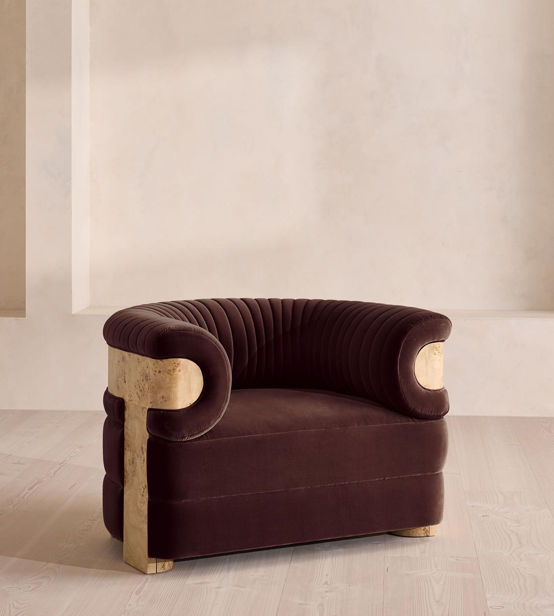 Caleb Armchair - Blonde Burl - Velvet - Aubergine - UK - Listing - Image 1