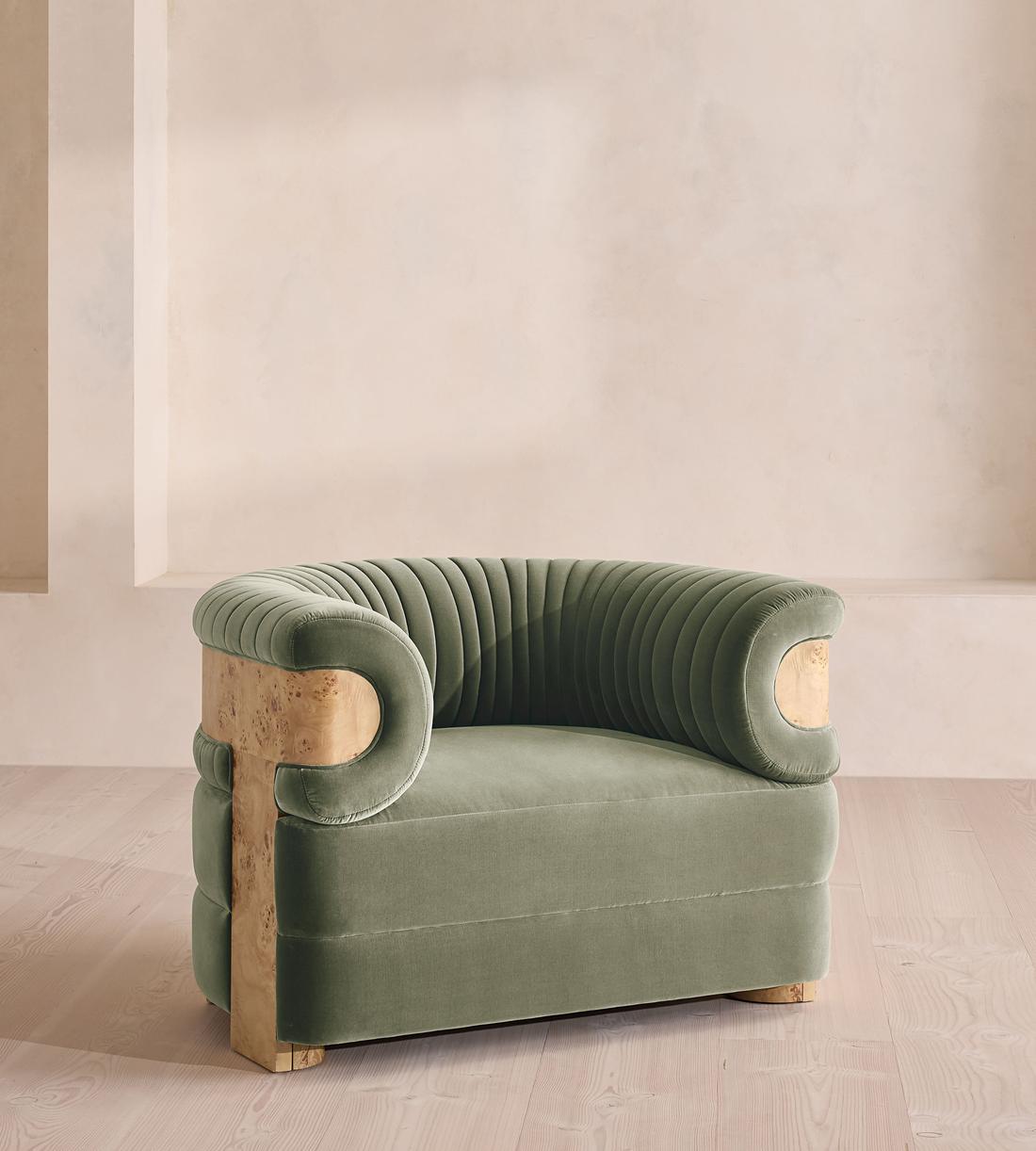 Caleb Armchair - Blonde Burl - Velvet - Seafoam - US - Listing - Image 1