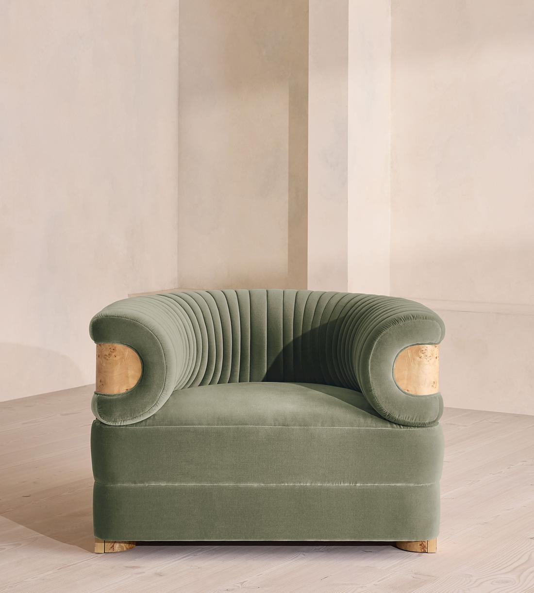 Caleb Armchair - Blonde Burl - Velvet - Seafoam - US - Listing - Image 2